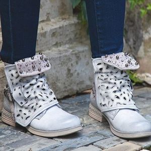 Lala Ikai Gray Motorcycle Studded Leather Boots